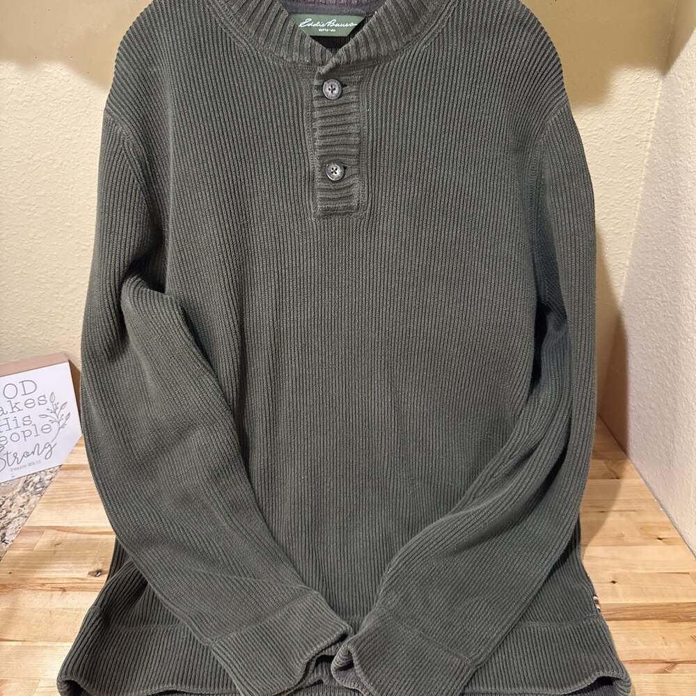 Vtg Eddie Bauer Men’s Faded Cotton Ribbed Knit Henley - L